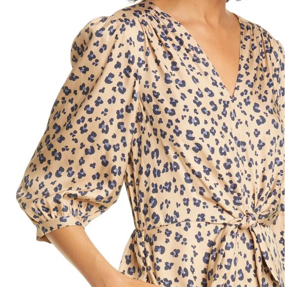 Rebecca Taylor Cheetah Print Silk Dress Size 00 NWT $395 MSRP Balloon Sleeve - Picture 2 of 12